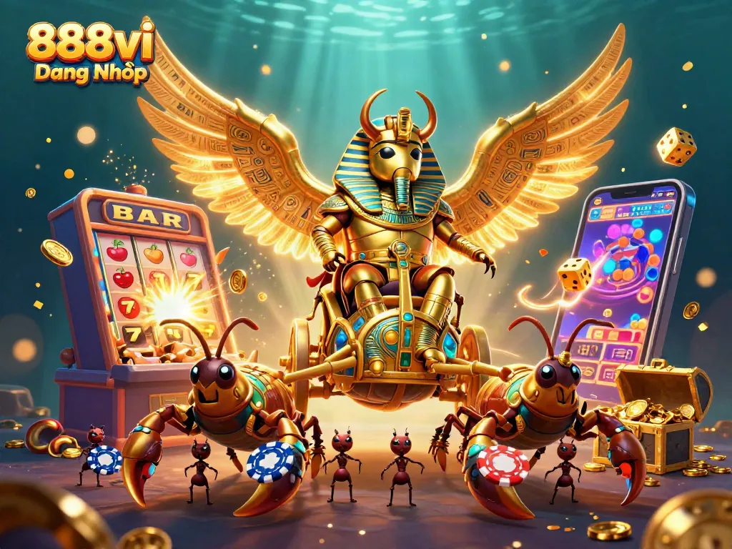 Experience seamless 888vi Đăng Nhập with a vibrant casino-themed illustration showcasing dynamic gaming elements.