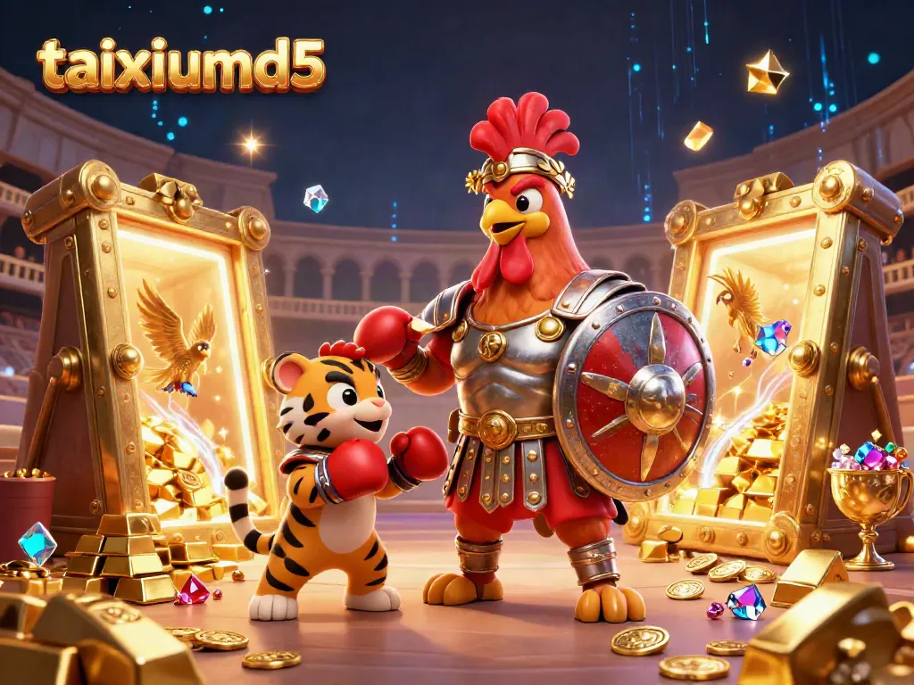 Experience taixiumd5 with thrilling gold, gems, and action, showcasing an exciting casino atmosphere.