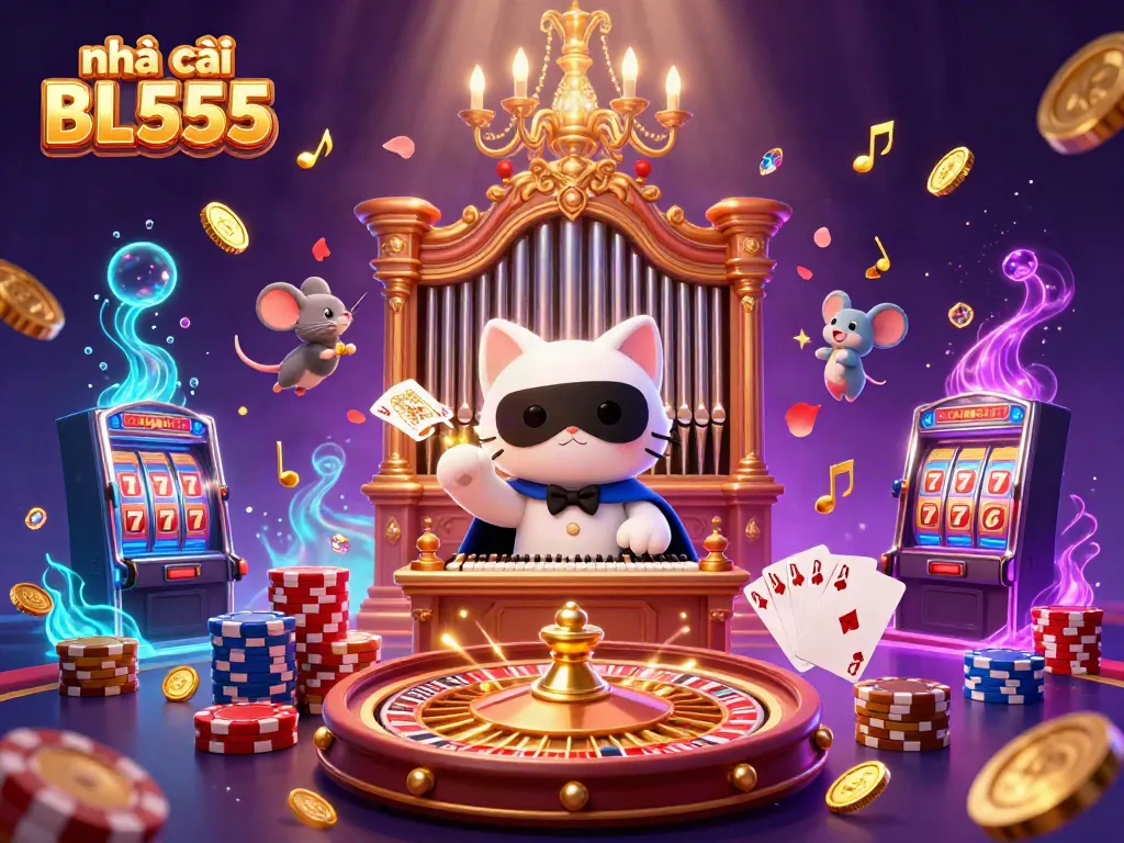 Engage with nhà cái BL555 in this vibrant 3D casino scene showcasing winning action and excitement.