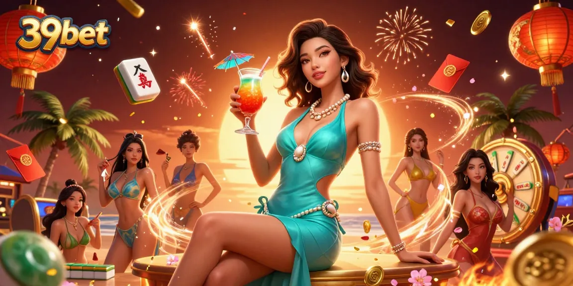 Experience the excitement of 39bet with a realistic casino scene of games and celebrations.