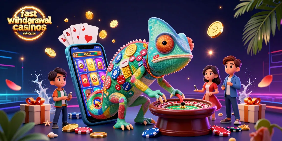 Experience fast withdrawal casinos online in Australia with our vibrant, engaging 3D casino illustration.