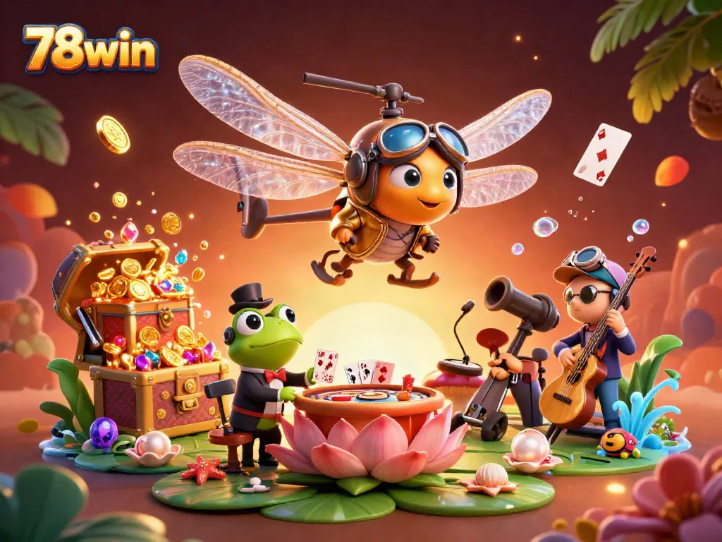 Experience thrilling gaming at 78win with a vibrant 3D casino scene showcasing dynamic characters and games.