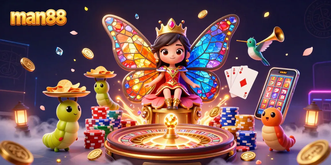 Experience thrilling wins with man88 in this ultra-detailed casino scene featuring vibrant characters and dynamic gameplay.