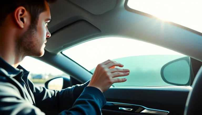 Enhance your vehicle's look with professional window tint near me, showcasing a technician at work.