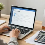 Acessando a calculadora de idade online em um ambiente de escritório acolhedor e bem iluminado.