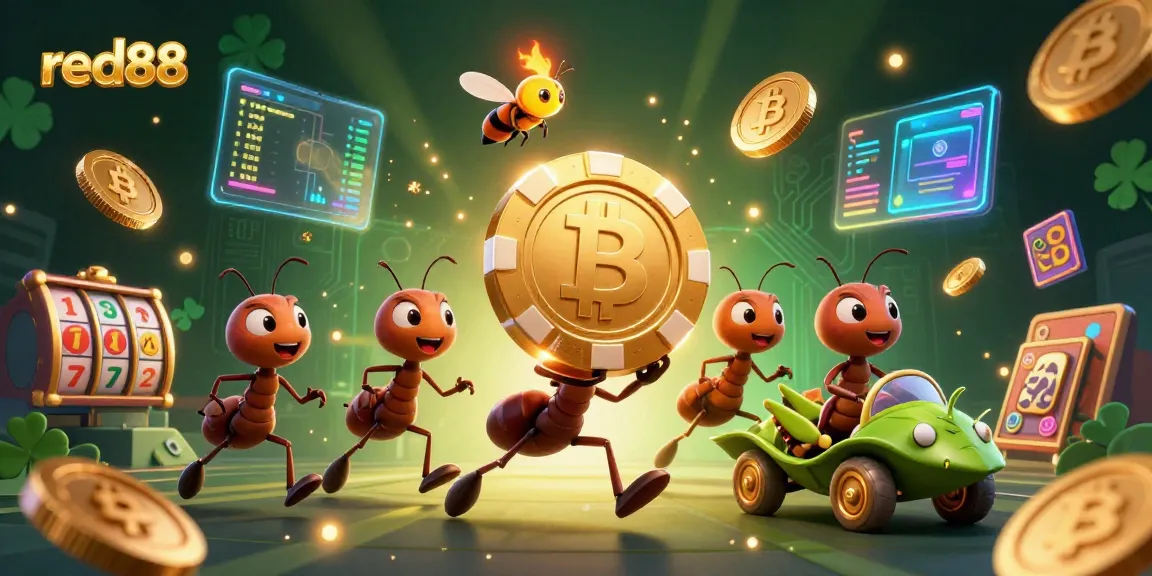 Join the fun with red88 as a team of ants heist golden poker chips amidst crypto treasures.