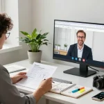 Professional reviewing documents related to the WPS Official Website in a modern workspace.