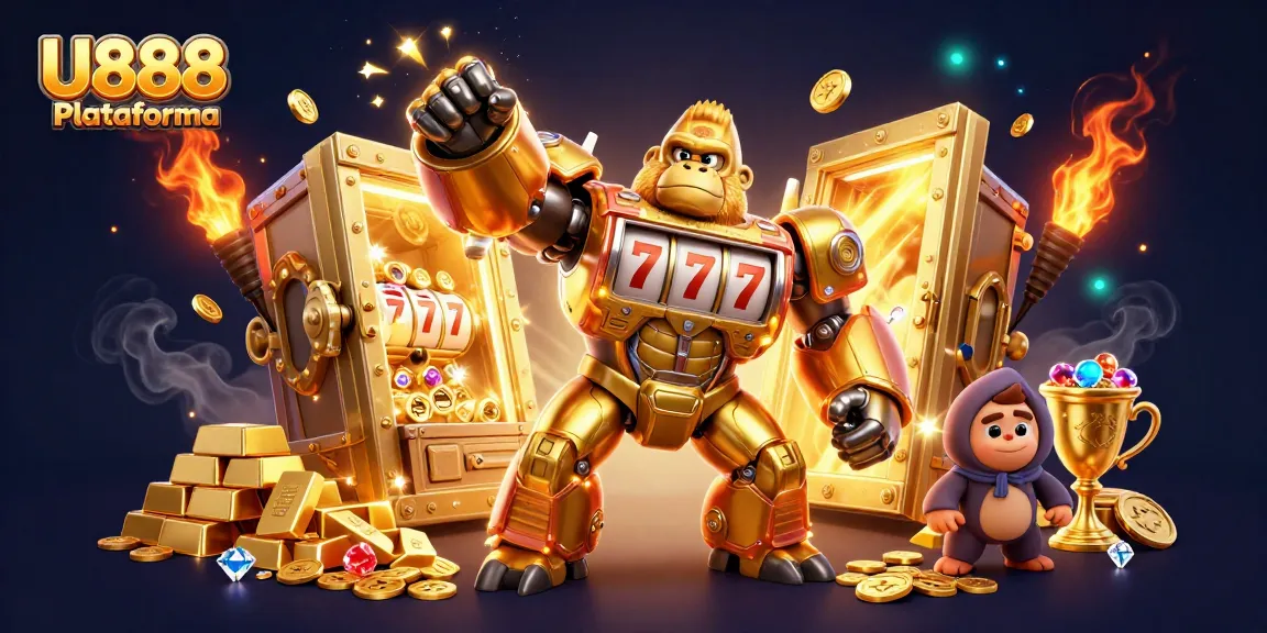 Win big with U888 Plataforma's exciting slot games amidst gold and jewels.